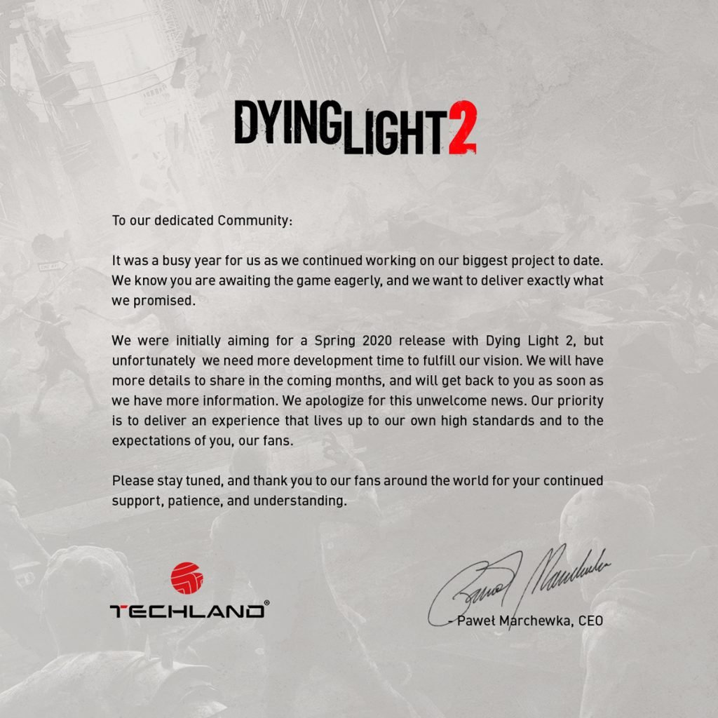 Dying Light 2 Delayed Indefinitely - Official Announcement