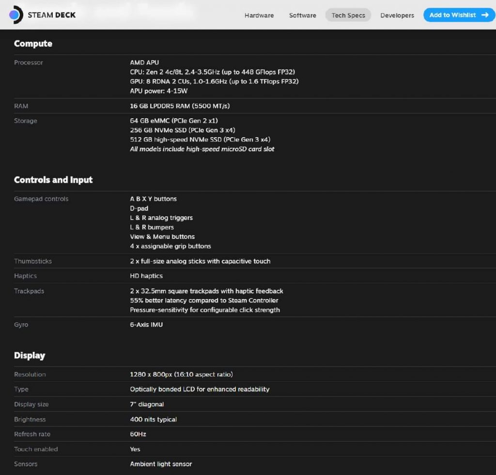 Steam Deck Specs